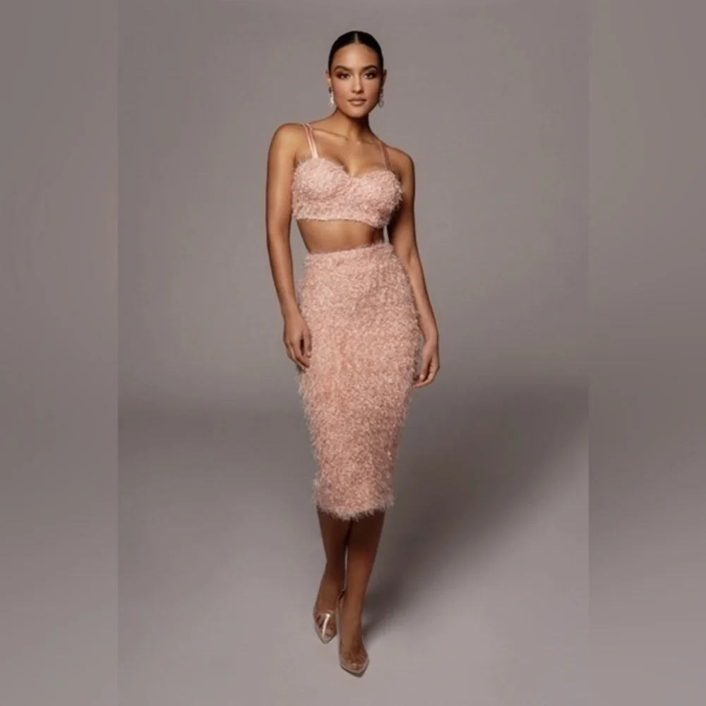 JLUXLABEL Pink Adelita Shaggy Midi Skirt Small